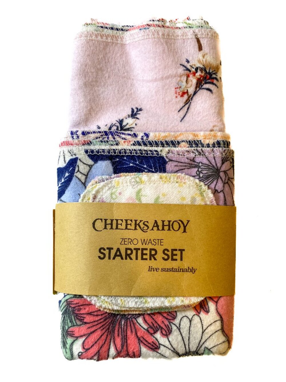 NWT Floral Zero Waste Starter Set: Non-Paper Towels, Cloth Wipes, Facial Rounds